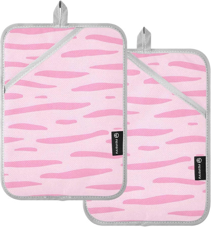 Pink Pastel Stripe 2 Pack Heat Resistant Pot Holders, Thick Quilted Oven Mitts with Pocket, Heavy Duty Potholders for Kitchen Baking BBQ Grill, Machine Washable 7x9.8 Inch