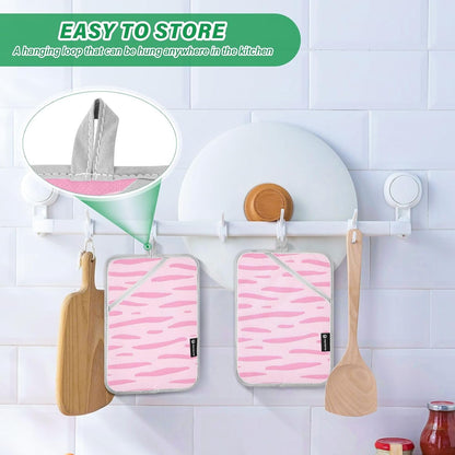 Pink Pastel Stripe 2 Pack Heat Resistant Pot Holders, Thick Quilted Oven Mitts with Pocket, Heavy Duty Potholders for Kitchen Baking BBQ Grill, Machine Washable 7x9.8 Inch