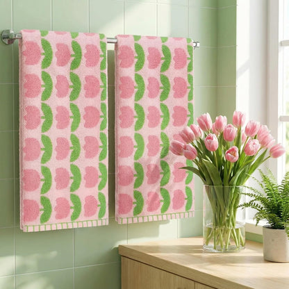 2 Pcs Tulip Hand Towels Pink 100% Cotton Soft Absorbent Bath