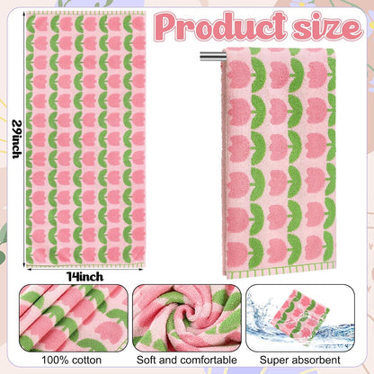 2 Pcs Tulip Hand Towels Pink 100% Cotton Soft Absorbent Bath