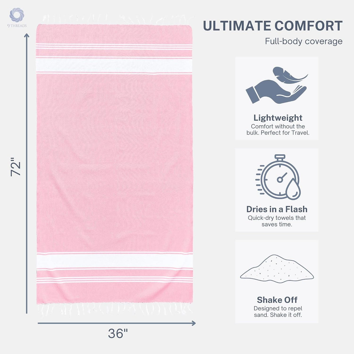 Cotton Turkish Beach Towel with Towels Oversized 36"x72" Pool Absorbent Extra Large Quick Dry Sand Travel Towel (Pink, 4 Pack)