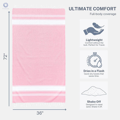 Cotton Turkish Beach Towel with Towels Oversized 36"x72" Pool Absorbent Extra Large Quick Dry Sand Travel Towel (Pink, 4 Pack)