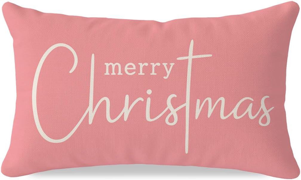 Christmas Pillow Covers 12x20 Inch, Blush Pink Christmas Decor