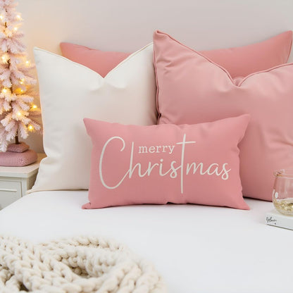 Christmas Pillow Covers 12x20 Inch, Blush Pink Christmas Decor