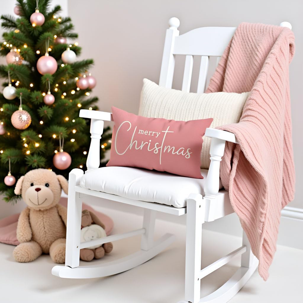 Christmas Pillow Covers 12x20 Inch, Blush Pink Christmas Decor