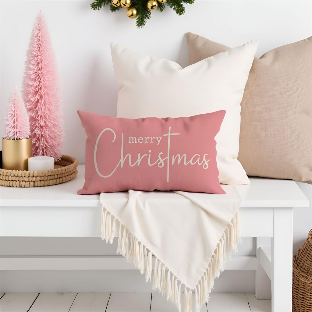 Christmas Pillow Covers 12x20 Inch, Blush Pink Christmas Decor