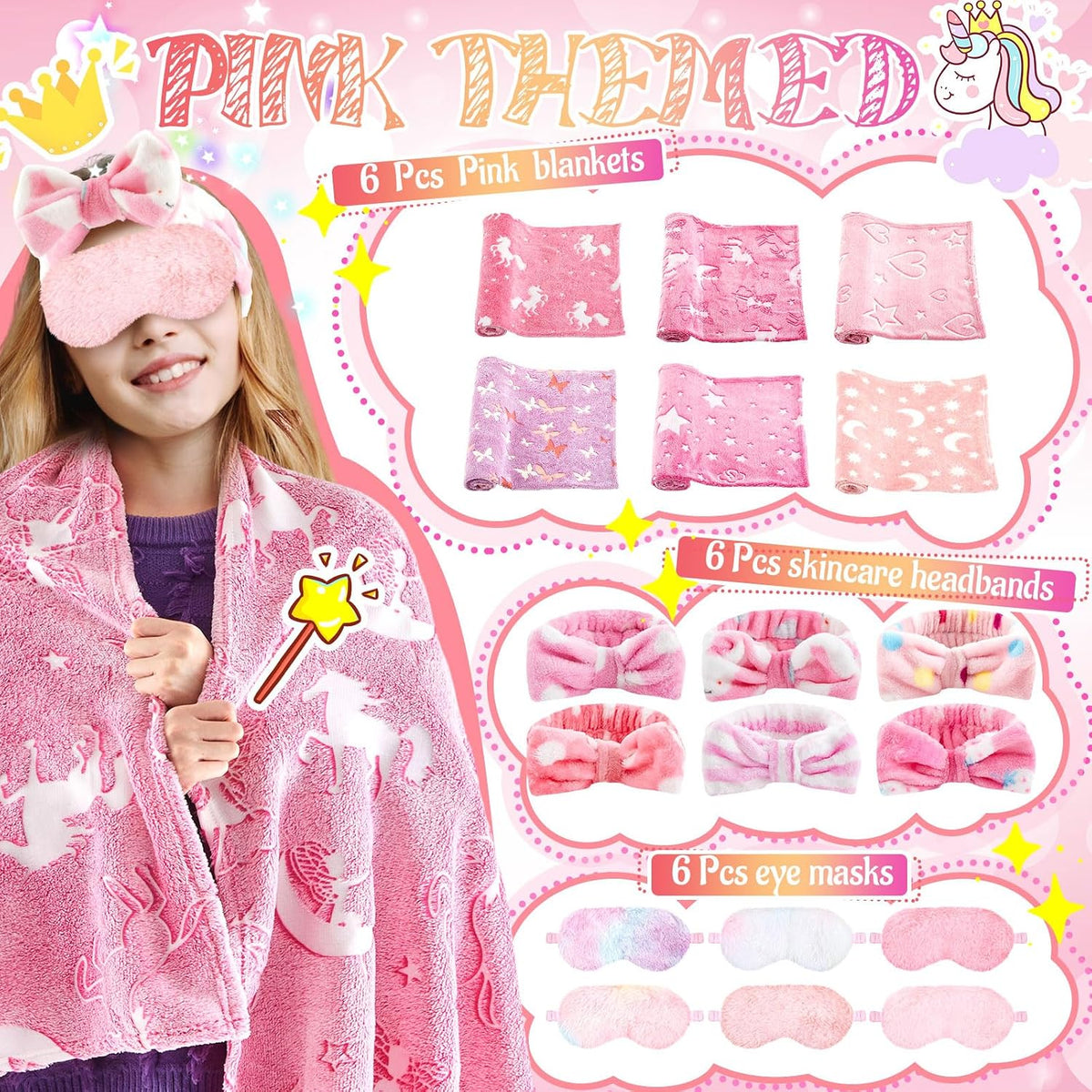 18 Pcs Sleepover Party Supplies for Girls, Classic