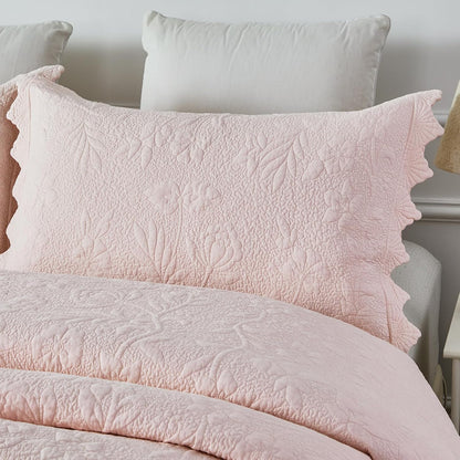 Standard Size Quilted Pillow Shams Cotton Set of 2 Light Pink Farmhouse Scallop Edge Decorative Pillow Covers