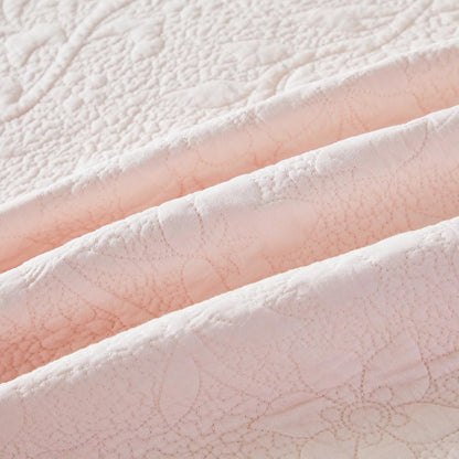 Standard Size Quilted Pillow Shams Cotton Set of 2 Light Pink Farmhouse Scallop Edge Decorative Pillow Covers