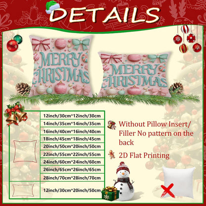 Christmas Throw Pillow Covers Set of 2, Peach Holiday Ornament Decorative Cushion Cases, Festive Farmhouse Decor for Home Sofa Bed Couch 20x20 Inch