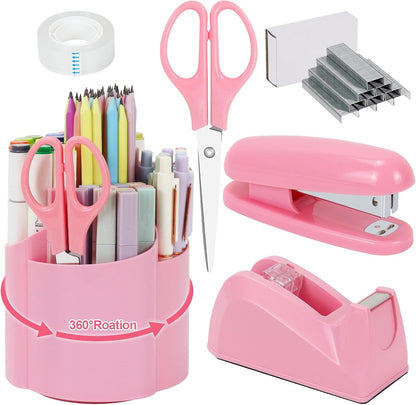 Pink Office Supplies Set with 6PCS Desk Organizer Kit