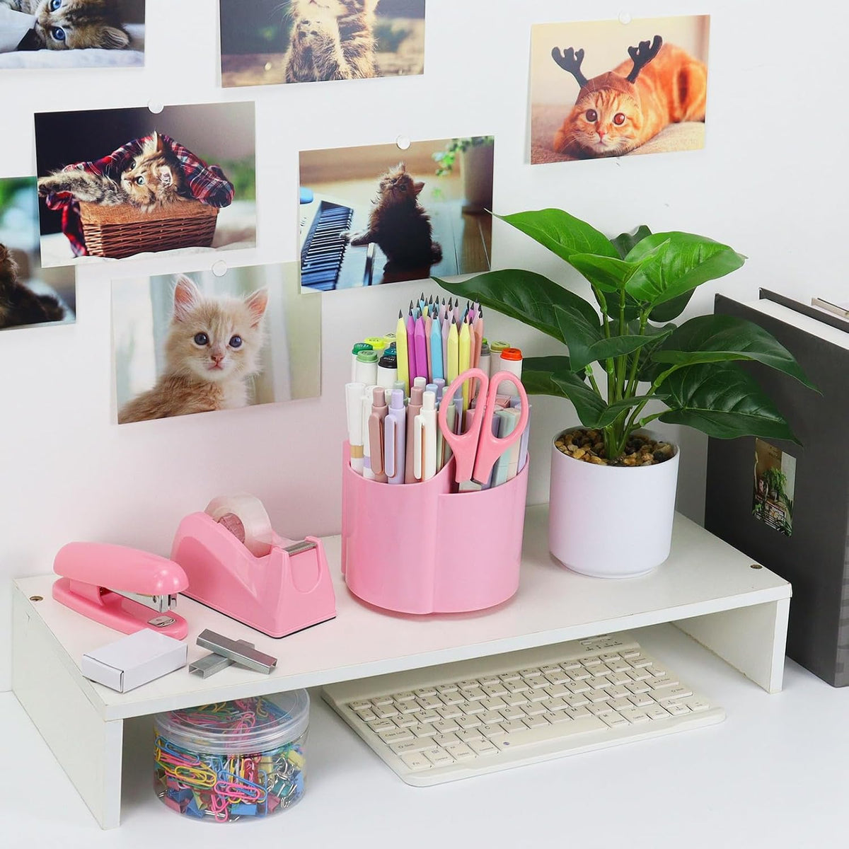 Pink Office Supplies Set with 6PCS Desk Organizer Kit