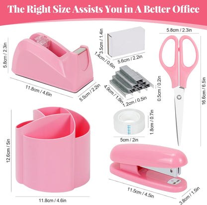 Pink Office Supplies Set with 6PCS Desk Organizer Kit