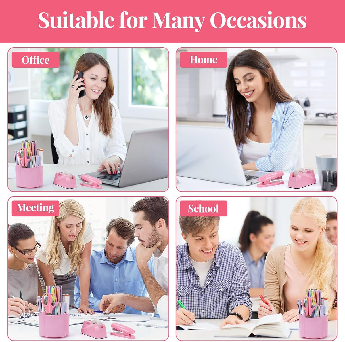 Pink Office Supplies Set with 6PCS Desk Organizer Kit