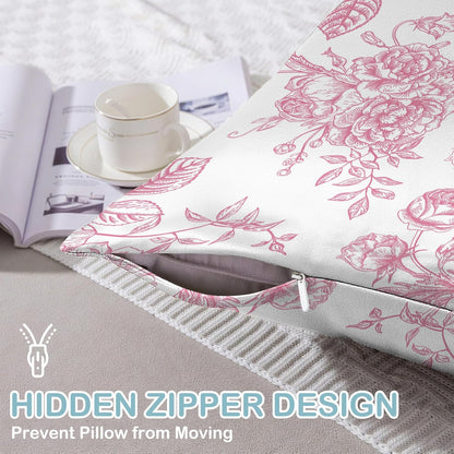 Satin Pillowcase 1 Pack - Pink Flowers Peonies Roses Silky Pillow Cover for Hair and Skin,Standard Size 20x26 Inch Soft Cooling Printed Floral Pillow Cases with Hidden Zipper,Gifts for Women Men