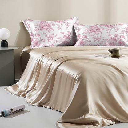 Satin Pillowcase 1 Pack - Pink Flowers Peonies Roses Silky Pillow Cover for Hair and Skin,Standard Size 20x26 Inch Soft Cooling Printed Floral Pillow Cases with Hidden Zipper,Gifts for Women Men