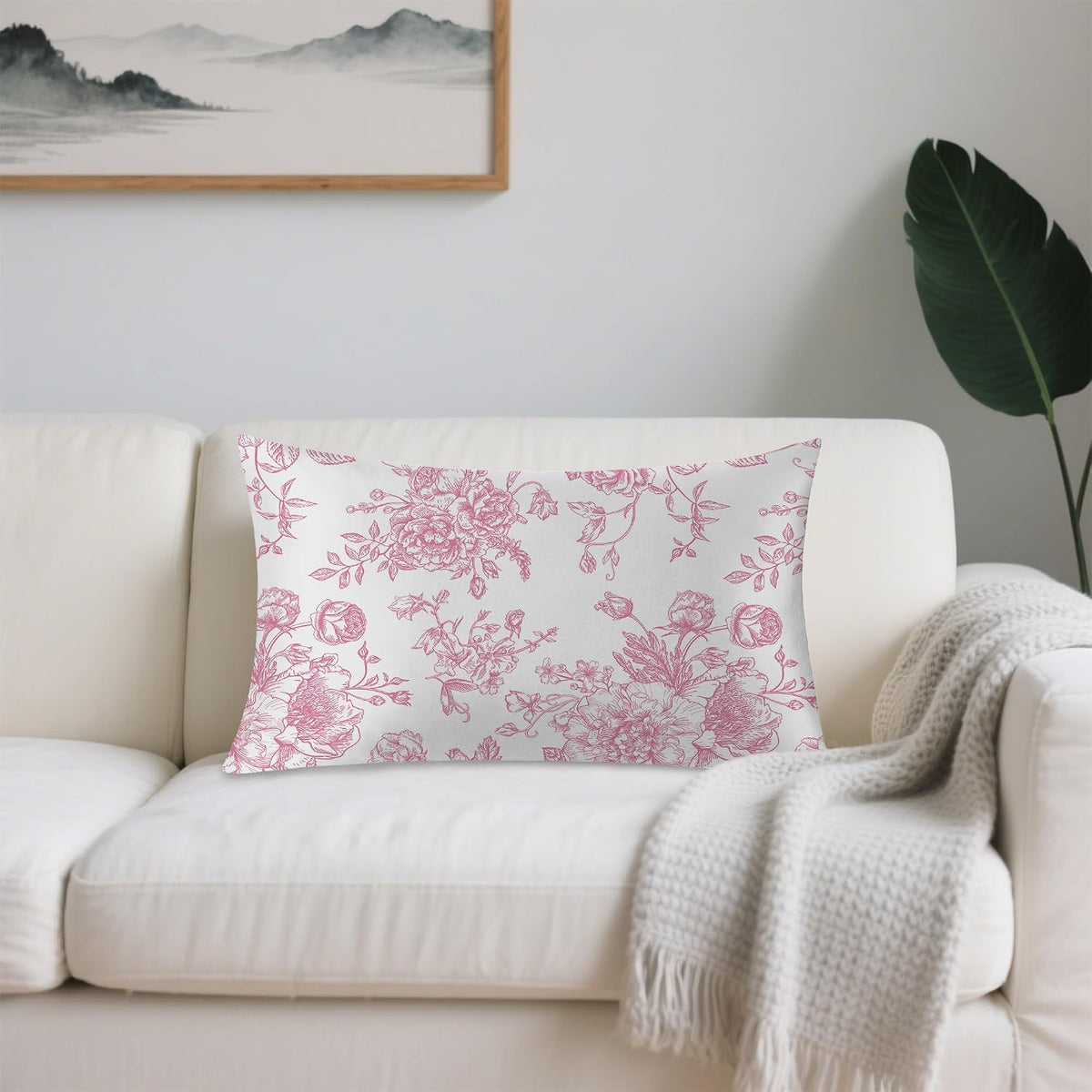 Satin Pillowcase 1 Pack - Pink Flowers Peonies Roses Silky Pillow Cover for Hair and Skin,Standard Size 20x26 Inch Soft Cooling Printed Floral Pillow Cases with Hidden Zipper,Gifts for Women Men