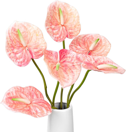 8PCS 22.8inch Anthurium Artificial Flowers Pink Faux Silk Anthurium Flower Faux Floral Arrangement for Vase Table Centerpieces Wedding Garden Home Decoration (Pink)