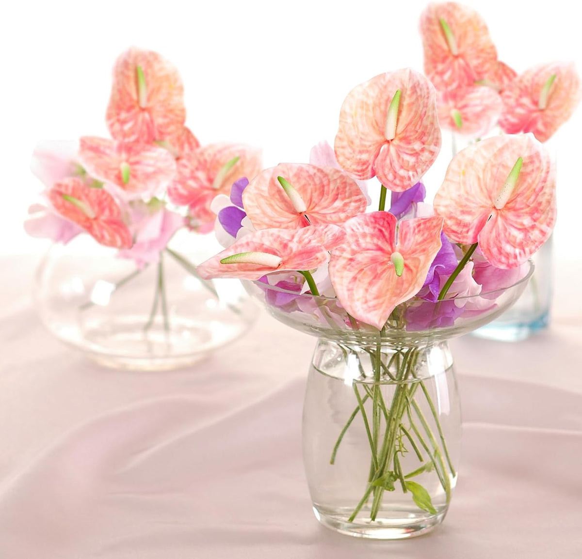 8PCS 22.8inch Anthurium Artificial Flowers Pink Faux Silk Anthurium Flower Faux Floral Arrangement for Vase Table Centerpieces Wedding Garden Home Decoration (Pink)