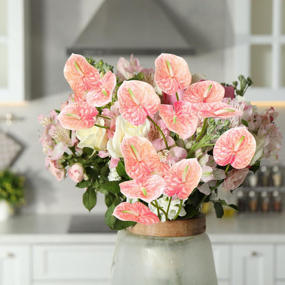 8PCS 22.8inch Anthurium Artificial Flowers Pink Faux Silk Anthurium Flower Faux Floral Arrangement for Vase Table Centerpieces Wedding Garden Home Decoration (Pink)