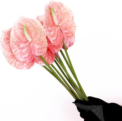 8PCS 22.8inch Anthurium Artificial Flowers Pink Faux Silk Anthurium Flower Faux Floral Arrangement for Vase Table Centerpieces Wedding Garden Home Decoration (Pink)