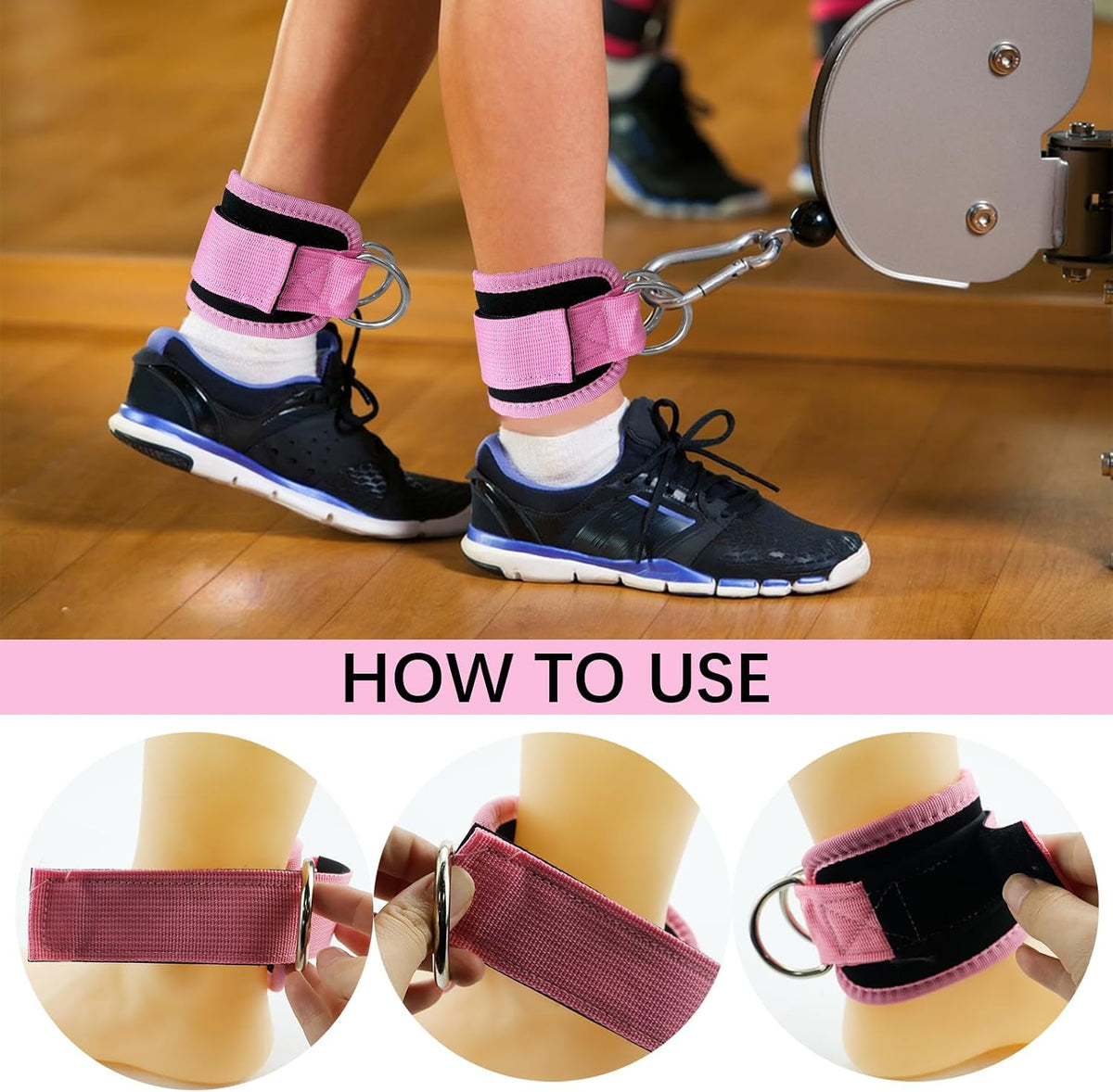 Lifting Straps with D Rings Wrist Cuff Cable Attachment Adjustable Wrist Cuffs Gym Wrist Straps for Cable Machines Strength Training Equipment