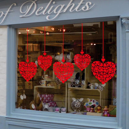 Valentine Windows Stickers Red Heart Wall Decals Romantic Love Heart Decals for Glass Windows/Doors Cling Mixed Peach Shaped Hearts Design Removable Wall Decor for Valentine Party Home & Store