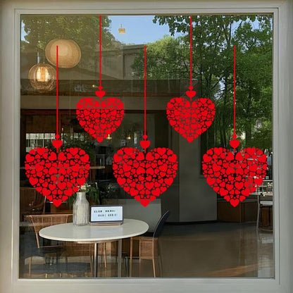 Valentine Windows Stickers Red Heart Wall Decals Romantic Love Heart Decals for Glass Windows/Doors Cling Mixed Peach Shaped Hearts Design Removable Wall Decor for Valentine Party Home & Store