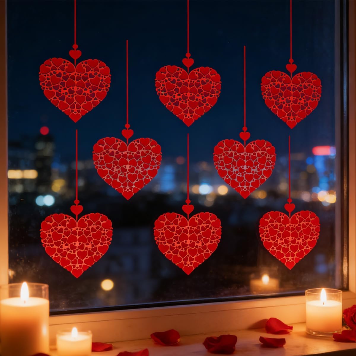 Valentine Windows Stickers Red Heart Wall Decals Romantic Love Heart Decals for Glass Windows/Doors Cling Mixed Peach Shaped Hearts Design Removable Wall Decor for Valentine Party Home & Store