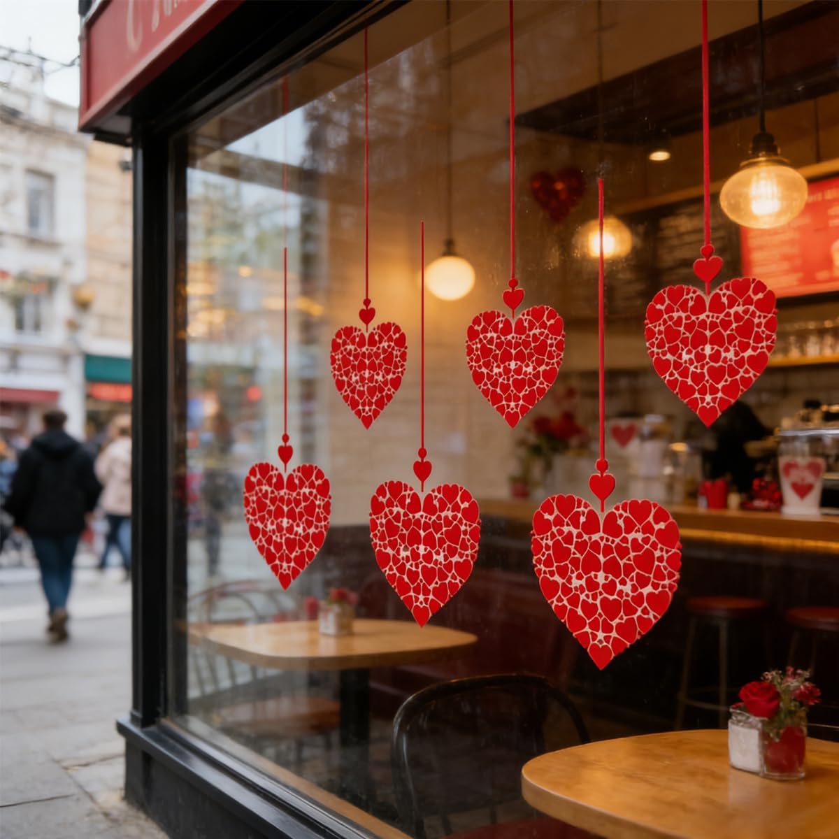 Valentine Windows Stickers Red Heart Wall Decals Romantic Love Heart Decals for Glass Windows/Doors Cling Mixed Peach Shaped Hearts Design Removable Wall Decor for Valentine Party Home & Store