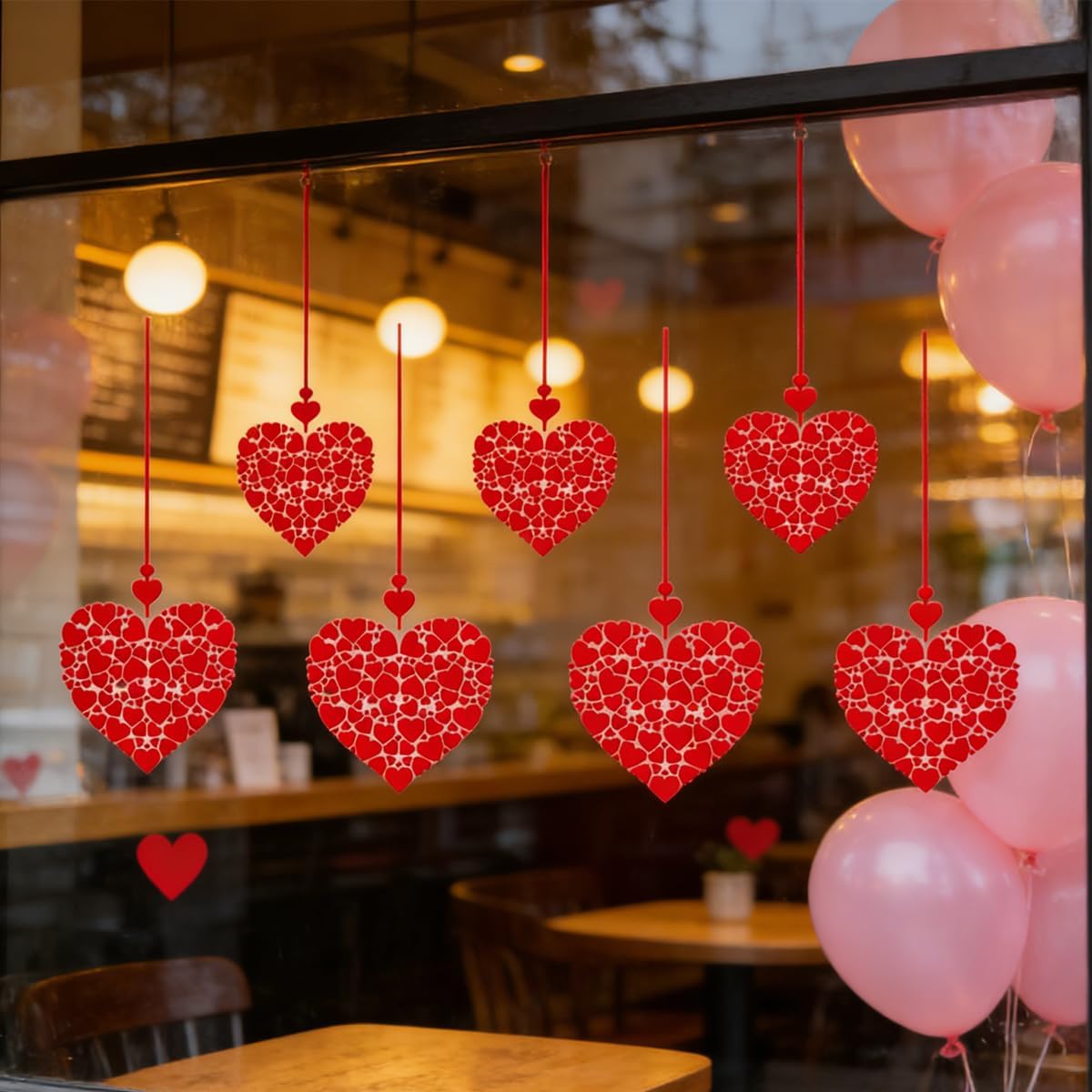 Valentine Windows Stickers Red Heart Wall Decals Romantic Love Heart Decals for Glass Windows/Doors Cling Mixed Peach Shaped Hearts Design Removable Wall Decor for Valentine Party Home & Store