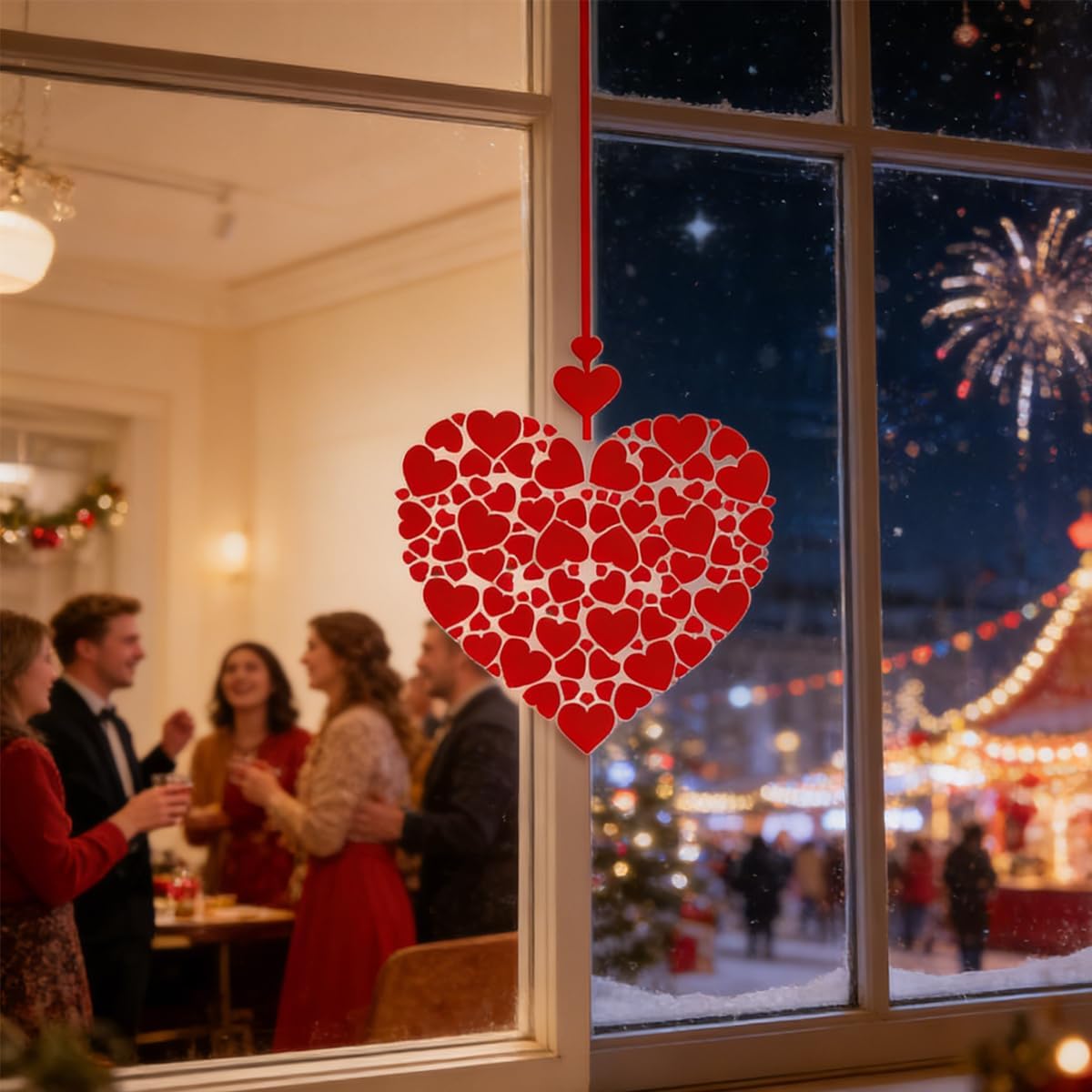 Valentine Windows Stickers Red Heart Wall Decals Romantic Love Heart Decals for Glass Windows/Doors Cling Mixed Peach Shaped Hearts Design Removable Wall Decor for Valentine Party Home & Store