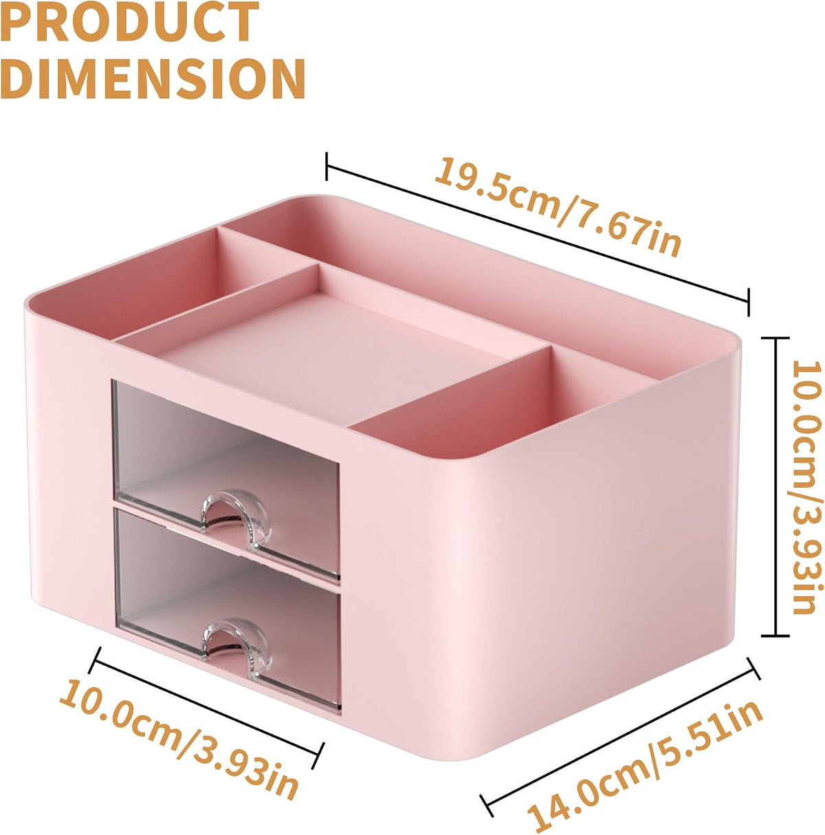 Pen Organizer with 2 Drawer, Multi-Functional Pencil Holder for Desk, Desk Organizers and Accessories with 5 Compartments + Drawer for Office Art Supplies (Pink)