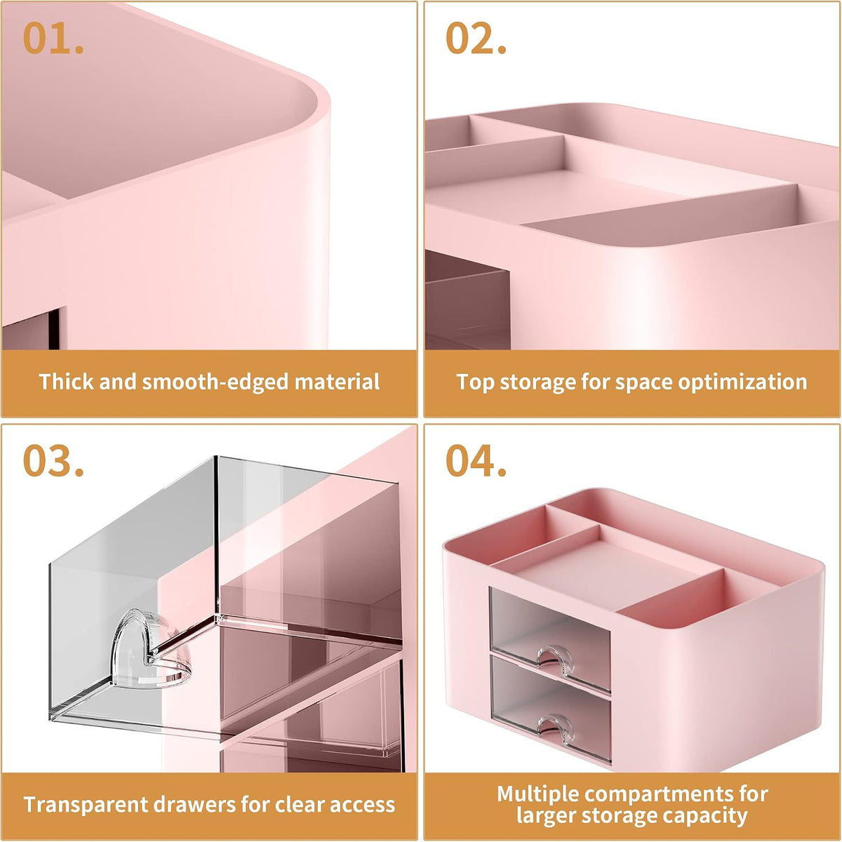 Pen Organizer with 2 Drawer, Multi-Functional Pencil Holder for Desk, Desk Organizers and Accessories with 5 Compartments + Drawer for Office Art Supplies (Pink)