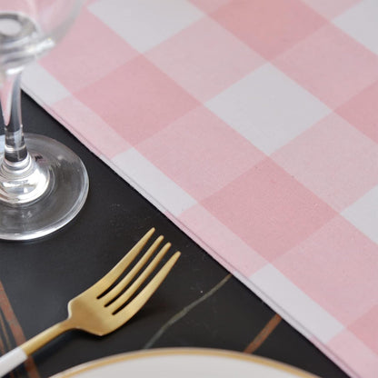 Pink & White 2 Side Buffalo Check Farmhouse Table Runner for Family Dinners or Gatherings, Indoor or Outdoor Parties, Everyday Use (12" x 36")