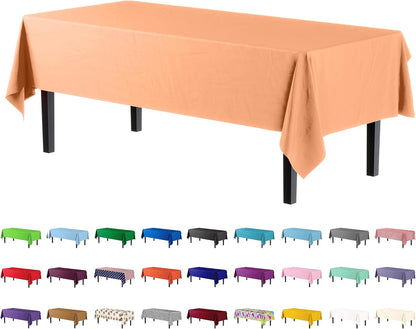 Party Solids 4-Pack Peach Plastic Table Cloth - 54 Inch x 108 Inch - Disposable Tablecloth for Parties and Picnics