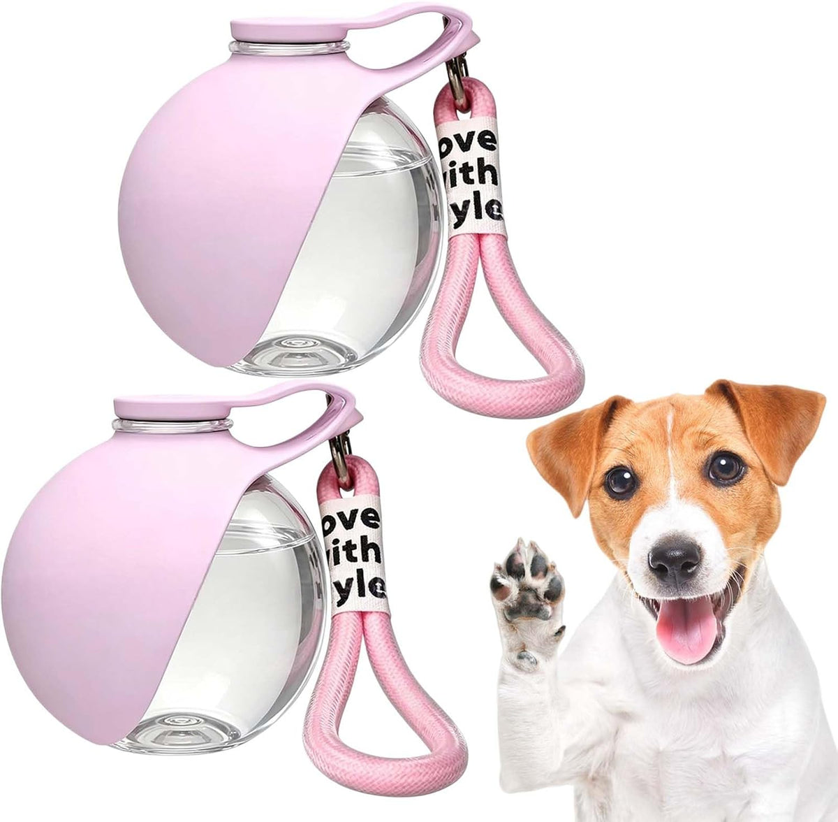 2Pcs Clawly Dog Water, 2 in 1 Portable Dog Water Bottle with Bowl, Foldable Pet Water Bottle for Small Dogs, Leak-Proof Travel Dog Water Bottle for Walking Hiking (Pink)