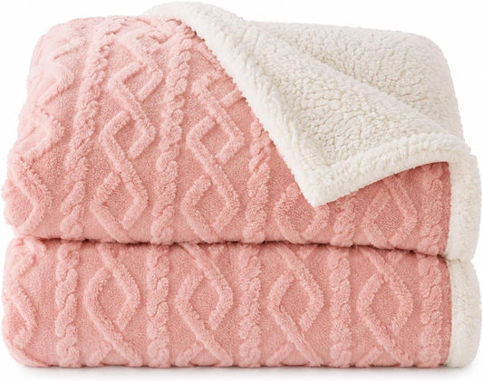 Reversible Sherpa Fleece Soft Blanket for Bed,Soft Pink Throw XL
