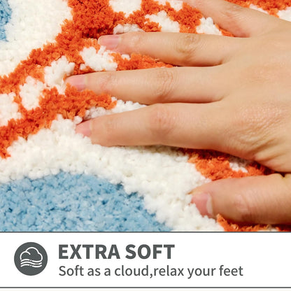 Summer Beach Bathroom Rug 20x32Inch, 3D Textured Starfish Shell Scalloped Bath Mat, Soft Microfiber Absorbent Non-Slip High-Low Pile Washable Bath Rug for Bathroom, Kitchen, Entryway