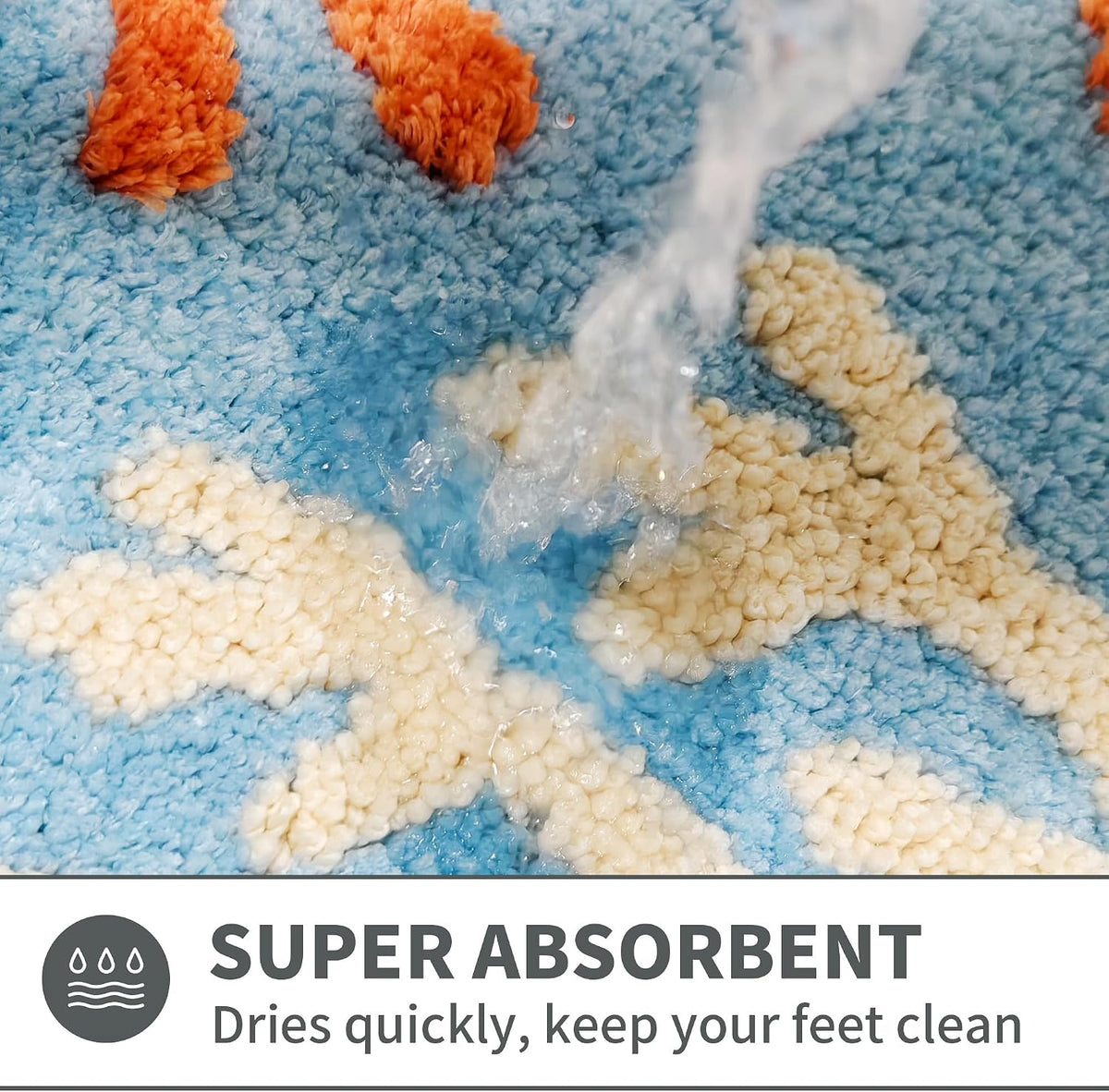 Summer Beach Bathroom Rug 20x32Inch, 3D Textured Starfish Shell Scalloped Bath Mat, Soft Microfiber Absorbent Non-Slip High-Low Pile Washable Bath Rug for Bathroom, Kitchen, Entryway