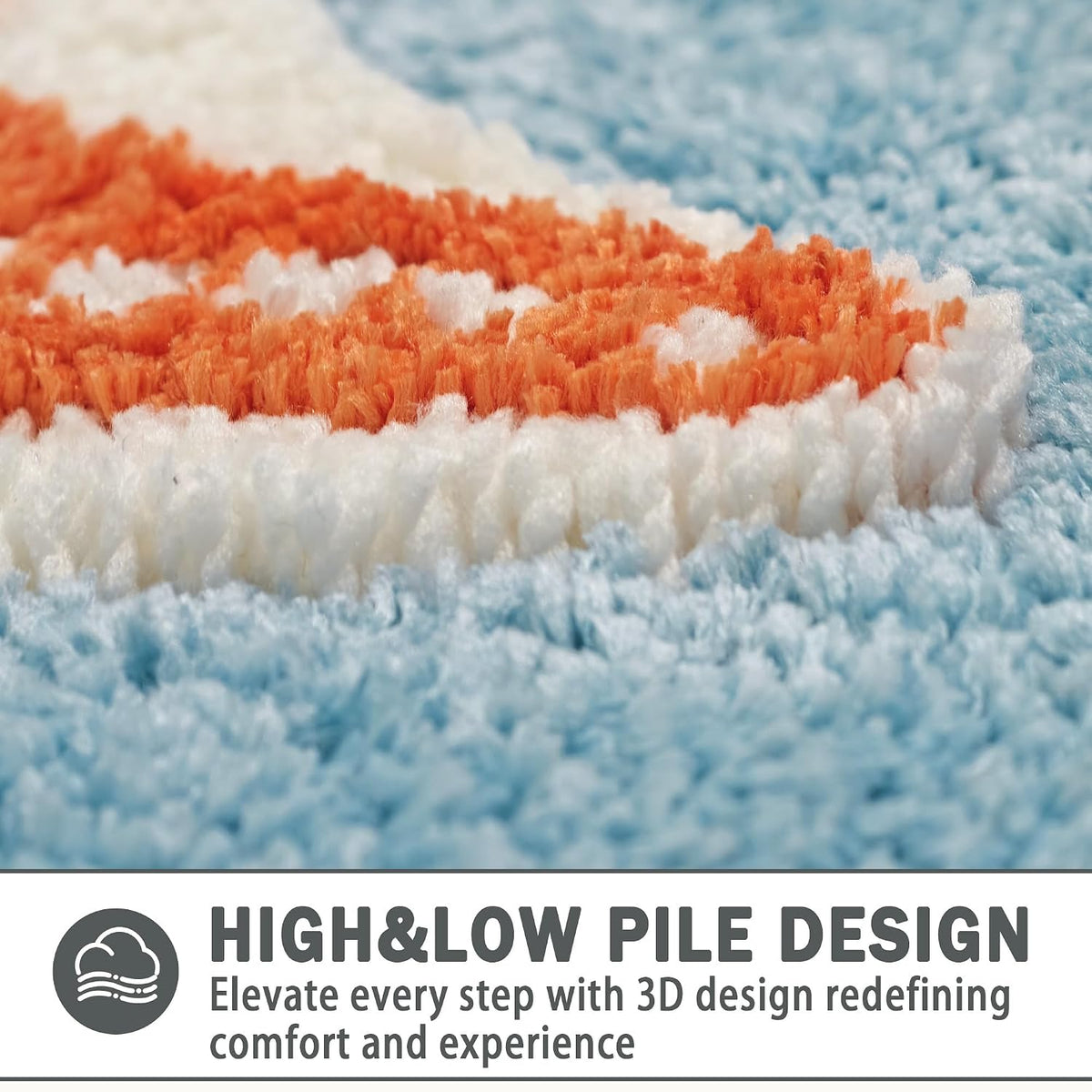 Summer Beach Bathroom Rug 20x32Inch, 3D Textured Starfish Shell Scalloped Bath Mat, Soft Microfiber Absorbent Non-Slip High-Low Pile Washable Bath Rug for Bathroom, Kitchen, Entryway