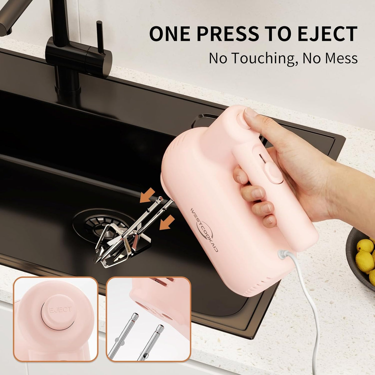 Hand Mixer 5-Speed Electric Handheld with Turbo Pink