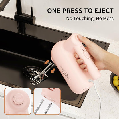 Hand Mixer 5-Speed Electric Handheld with Turbo Pink