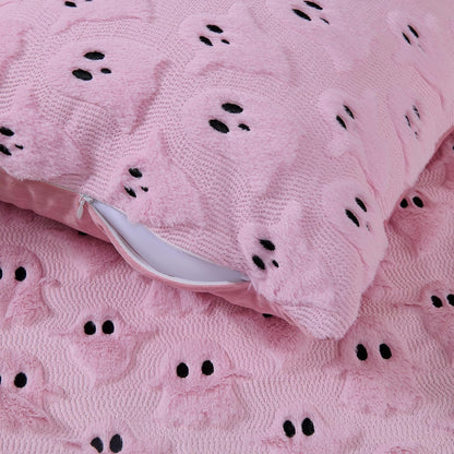 Halloween Ghost Pillow Covers 18x18 inch Set of 2,Pink Soft Plush Faux Fur Throw Pillow Cases Decorative Cushion Case for Bed Sofa Chair Fall Autumn Halloween Home Decor
