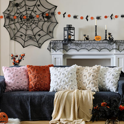 Halloween Ghost Pillow Covers 18x18 inch Set of 2,Pink Soft Plush Faux Fur Throw Pillow Cases Decorative Cushion Case for Bed Sofa Chair Fall Autumn Halloween Home Decor