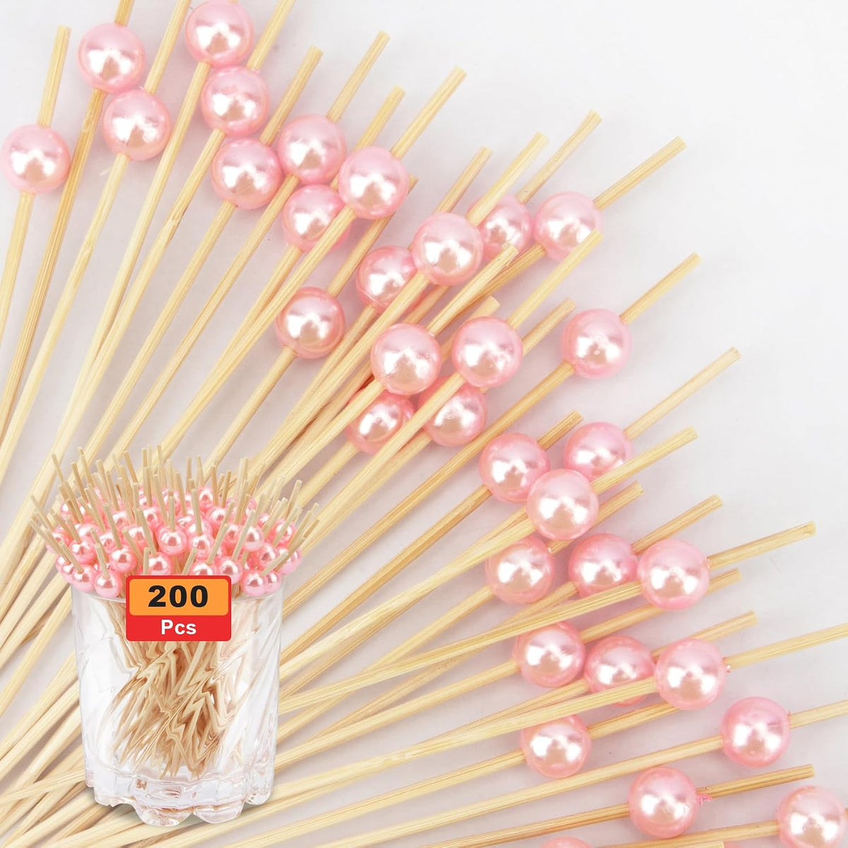 Cocktail Picks 200PCS, Toothpicks for Appetizers, Appetizer Skewers 4.7 Inches Toothpicks Wood, Pink Pearl Tooth Pick Catering Supplies Cocktail Garnish for Charcuterie Sandwich Burgers Fruit