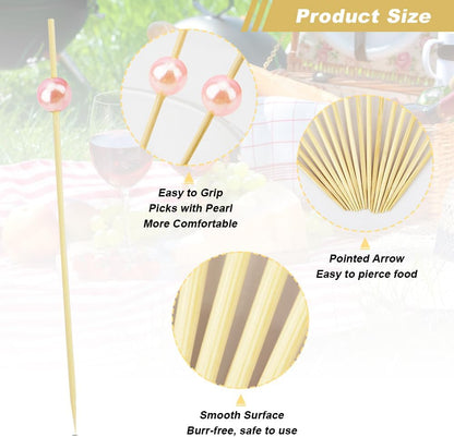 Cocktail Picks 200PCS, Toothpicks for Appetizers, Appetizer Skewers 4.7 Inches Toothpicks Wood, Pink Pearl Tooth Pick Catering Supplies Cocktail Garnish for Charcuterie Sandwich Burgers Fruit