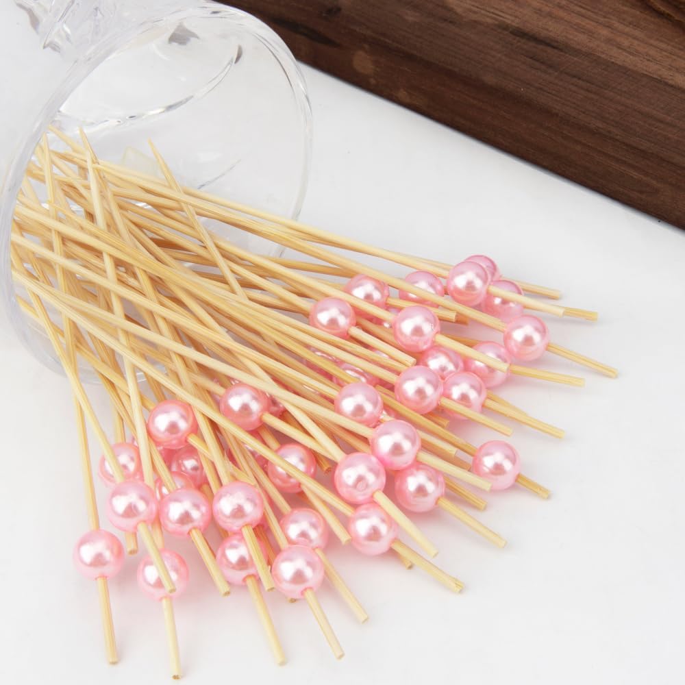 Cocktail Picks 200PCS, Toothpicks for Appetizers, Appetizer Skewers 4.7 Inches Toothpicks Wood, Pink Pearl Tooth Pick Catering Supplies Cocktail Garnish for Charcuterie Sandwich Burgers Fruit