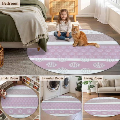 Farm Fruit Round Area Rug 8 ft Strawberries Peach Watermelon Lemon Pink Striped Washable Rugs for Living Room, Non Slip Soft Carpet for Bedroom Entryway Dining Room