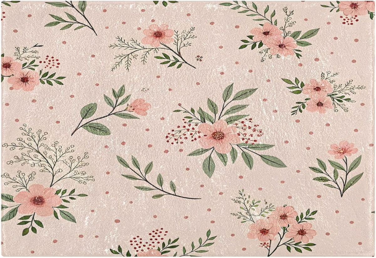 Elegant Flowers Pink Bathroom Mat Rug 24" x 16" Non Slip Super Absorbent Quick Dry Bath Mats for Bathtub Fluffy Rugs